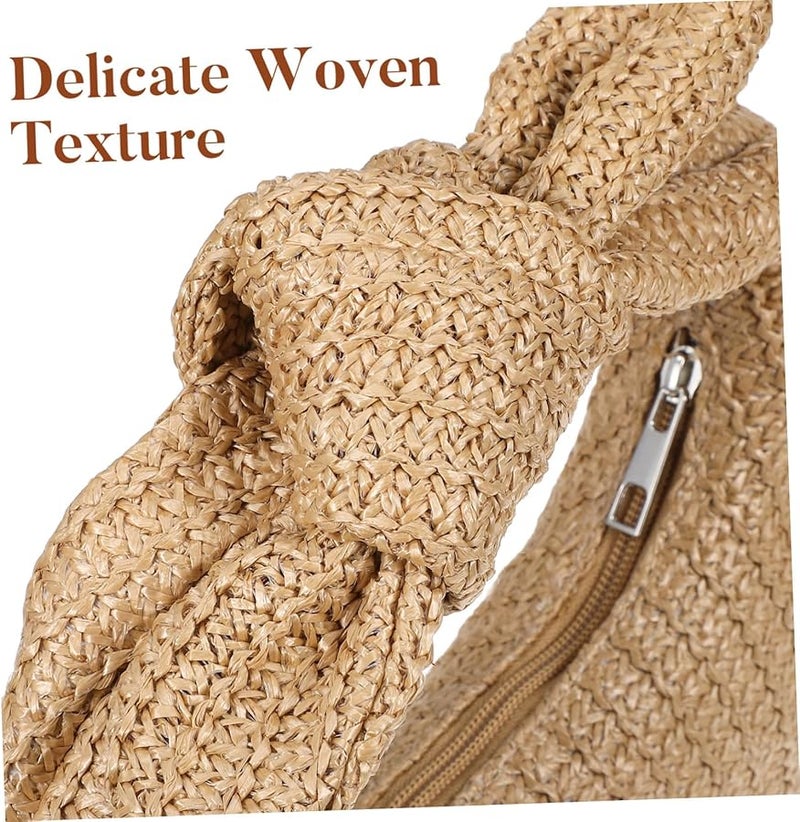Natural Straw Handbag Women Woven Beach Bag Summer Travel Toiletry Purse - Image 3